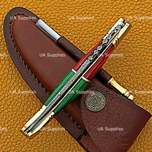 Abridor de Botellas, Navaja Plegable de Acero de Damasco Hecha a Mano con Sacacorchos, Navaja EDC de Bolsillo Afilada como una Cuchilla, con Funda de Cuero, OEM, MOQs Bajos - Product Image 6