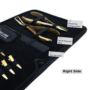 Kit d'outils pour extensions capillaires avec pinces à micro-anneaux, pinces de pose et de retrait, pince à bandes adhésives, peigne à queue, pinces de sectionnement et aiguilles courbées - Product Image 3