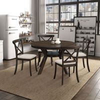 Table à manger moderne en bois pour 4-6 personnes, ronde de 47,24 pouces en bois d'hévéa avec base en piédestal à tréteaux pour dîner