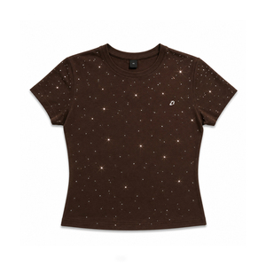 Customized Sparkly Diamonds Baby Tee Women's Shirts Supplier Custom Logo Fitted Gym T-Shirt Bulk Shimmering Casual Ladies Tops - Product Image 3