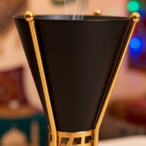 Arabic Black & Gold <b>Bakhoor</b> Burner - Luxury Metal <b>Oud</b> Holder With Hourglass Design. Premium Middle Eastern Home Decoration - Product Image 5