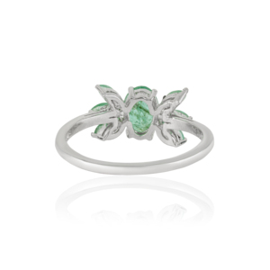 Bague tendance en argent sterling 925 massif avec émeraude naturelle taille ovale et marquise, motif floral, pour fille - Product Image 6