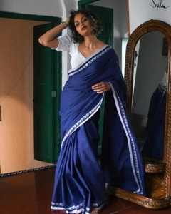 Sari de Algodón Puro Tejido a Mano, Liso, Casual, para Mujer, Verano, Otoño, Fiesta, Reversible, Sin Arrugas, de Secado Rápido - Product Image 3