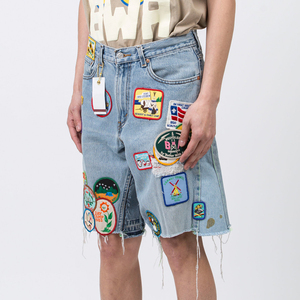 Shorts de Mezclilla Rectos de Cintura Media, 100% Algodón, Transpirables, Ecológicos, de Secado Rápido, Estilo Urbano, de Alta Calidad, Estampados, para Hombre, para Fitness - Product Image 2