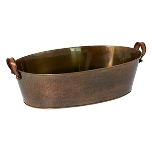 Bañera ovalada de bronce antiguo con textura de cocodrilo y asas envueltas en cuero, moderna, para bebidas, cerveza, vino, para fiestas y bodas. - Product Image 4