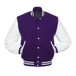 Veste universitaire pour homme, manches blanches, logo brodé, col rabattu, style preppy d'automne, coupe classique, veste universitaire en vente - Product Image 1