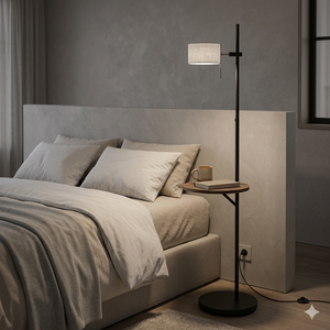 Fabric Shade Arc Floor Lamp Modern Tall Standing <b>Light</b> Footswitch with Table mounted Simple AC Bedroom Reading Lamp - Product Image 2