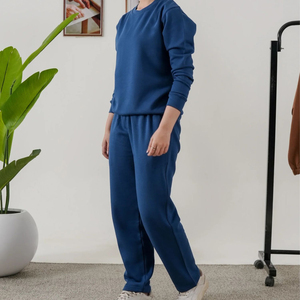 Custom Unisex Hooded Solid Tracksuit Set with Crewneck Sweatshirt and Sweatpants OEM Wholesale - Product Image 2