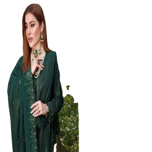 Traje de 3 piezas de alta calidad de camisa de césped dupatta de gasa y Pantalón de algodón ropa india y paquistaní de calidad de súper lujo - Product Image 1