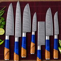 7-delige Viking Art 67-laags ambidextere Damascus keukenmessenset, handgesmeed stalen koksmessen, scherp, duurzaam, professioneel, houten handvat