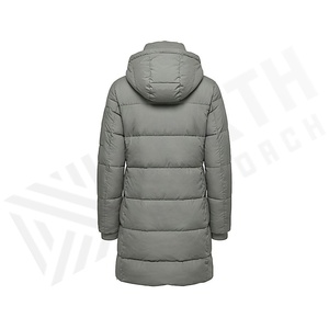 Chaqueta Larga Acolchada con Capucha para Mujer, Gruesa, Resistente al Viento, Relleno de Poliéster, Manga Larga, Color Sólido, Cierre de Cremallera - Product Image 2