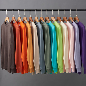 T-shirt décontracté 100 % coton pour homme, à manches longues, col rond, tricoté, avec logo frontal, respirant, anti-boulochage, uni - Product Image 1