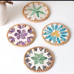 Juego de posavasos de calidad sostenible con incrustaciones de resina y hueso, con borde de ratán, tapetes y almohadillas, posavasos para bebidas al mejor precio - Product Image 1