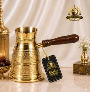 Etched Brass Turkish <b>Coffee</b> Pot Cezve Ibrik With Wooden Handle Traditional Greek <b>Coffee</b> <b>Maker</b> <b>Stovetop</b> Pot - Product Image 1