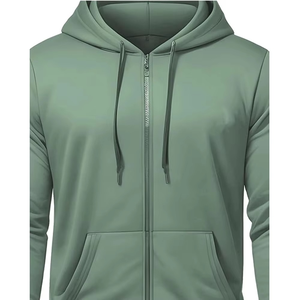 Sudadera con Capucha y Cierre de Cremallera para Hombre, Color Sólido, Corte Regular, Informal, Tejida, con Bolsillos Delanteros - Product Image 5
