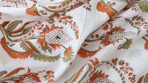 Hand Block Printed Lightweight Cotton <b>Fabric</b> by Yard White Floral Paisley Jaipur Sanganeri Soft <b>Indian</b> Dress Boys Textile - Product Image 2