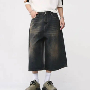 Custom Baggy Denim Shorts Jorts Baggy Denim <b>Jean</b> Shorts <b>Men</b> Ripped Distressed <b>Men's</b> Denim Shorts - Product Image 2