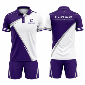 Ensemble polo et short de golf pour femme, dégradé violet et blanc, en spandex, imprimé par sublimation, séchage rapide, taille élastique, style sportif - Product Image 1