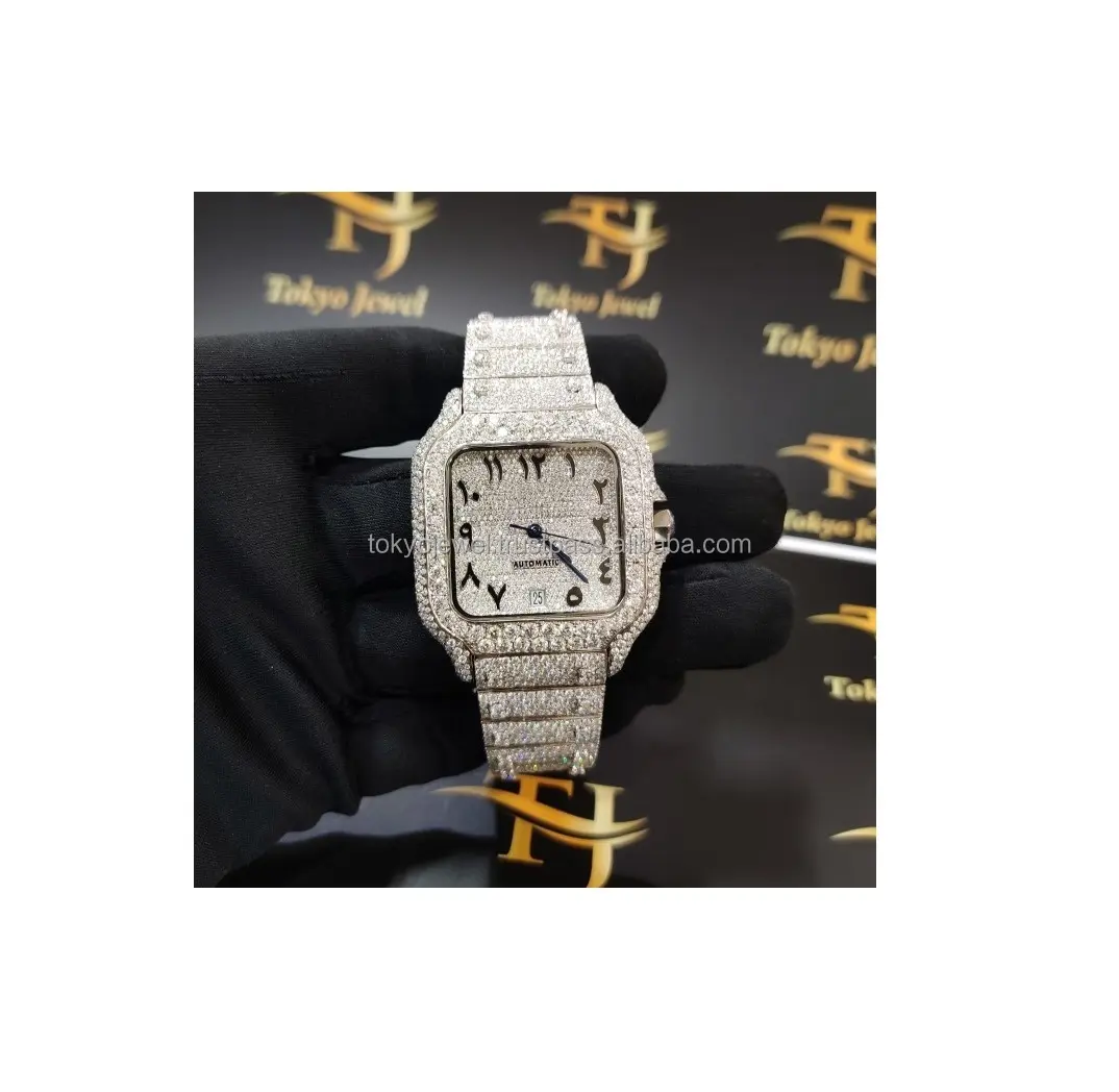 最高品質のアイスアウトモアッサナイトダイヤモンドウォッチメンズヒップホップウォッチ、2トーンの高級腕時計付き