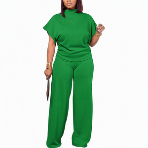 Conjunto de 2 Piezas Tejido para Mujer, Top Blanco sin Mangas con Cuello Alto y Pantalones Anchos, Estilo Casual Holgado para Todas las Temporadas, Color Sólido, Uso Diario - Product Image 5