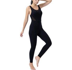 Mono de yoga sin mangas de cintura alta para mujer, color liso, con detalles de malla, transpirable, de elastano y nailon, de longitud completa, ajuste ceñido, de una pieza. - Product Image 1