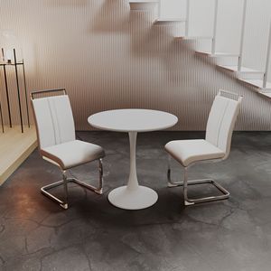 Tavolo da pranzo Tulip bianco da 31,5 pollici per 2-4 persone, tavolo da cucina con piano in MDF e base grigia, elegante e salvaspazio - Product Image 4