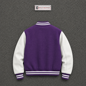 <b>Men's</b> Purple <b>White</b> Varsity <b>Jacket</b> Fleece Casual Turn-down Collar Regular Sleeve Single Breasted Solid Pattern Autumn Wear SALE - Product Image 6