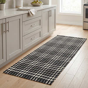 Tapis de sol en coton tissé plat géométrique marron pour couloir, hall d'entrée, intérieurs rustiques de ferme et de chalet - Product Image 5