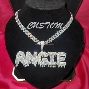 Collier personnalisé avec pendentif « Angie », serti de diamants Moissanite, chaîne cubaine Hip Hop, bijoux - Product Image 5