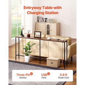 Consolle stretta in pino da 180 cm (70,9 pollici) da posizionare dietro il divano, con 1 ripiano e struttura in metallo, ideale per ingresso. - Product Image 2