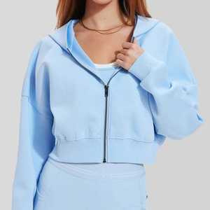 New Stylish <b>Cropped</b> Hoodie for Women Full <b>Zip</b> <b>up</b> Luxury Plain Customized Logo Cotton Loungewear Women's Hoodies - Product Image 1
