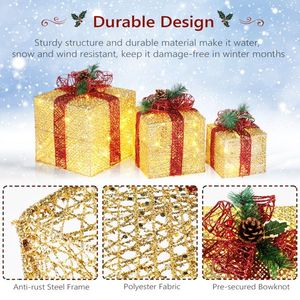 Lot de 3 boîtes cadeaux dorées pour décoration de jardin, cordon d'alimentation de 5 m avec prise US pour lumières de Noël (10 pouces, 8 pouces, 6 pouces) - Product Image 6