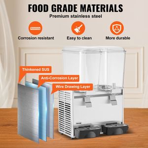 Commercial 590W 304 Stainless Steel Juice Dispenser 20.4 Qt 18L Ice <b>Tea</b> Drink <b>Machine</b> 2 Tanks 41-53.6 Commercial Dispenser - Product Image 4