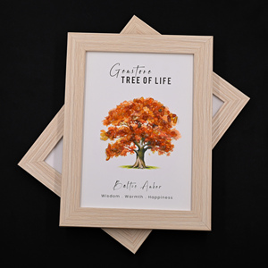Cadre mural en bois Arbre de Vie avec pierres d'ambre baltique orange, œuvre d'art en cristal faite à la main par l'usine de gemmes de Jaipur - Product Image 4