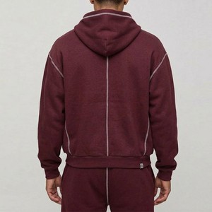 Meyba Sports Men's Maroon <b>Hooded</b> Pullover Sweatshirt Oversized <b>Fleece</b> Solid Front Logo Pocket Sporty Winter Wear 100% Cotton - Product Image 2