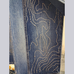 High waist straight leg vintage washed denim jeans with <b>sequined</b> dot pattern full length casual style sand wash cotton jeans - Product Image 6