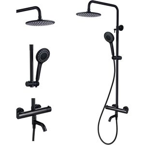 Sistema de Ducha Termostática Moderno en Negro Mate, Montaje en Pared, Válvula de Latón de Triple Función con Cabezal de Ducha de 8 Pulgadas - Product Image 1