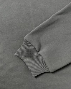 Women's Gray Short Cropped Hoodie Long Sleeve Drop-Shoulder Solid Fleece Breathable Knitted Casual Winter Style Pockets Front - Product Image 5