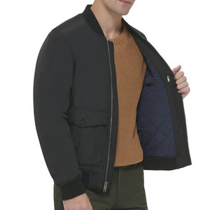 Men's Black Hooded Bomber Jacket Regular Fit Stand Collar Breathable Zipper Closure Solid Color Casual Style <b>Canvas</b> Winter Wear - Product Image 5