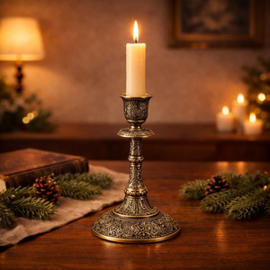 Durable <b>Black</b> Brass Handmade Embossed Natural <b>Candlestick</b> Holder for Home Office Hotel Restaurant Christmas & Easter Decoration - Product Image 4