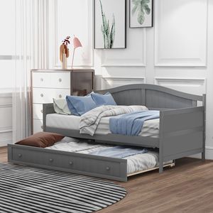 Divano letto matrimoniale in legno grigio con letto estraibile per camera da letto o soggiorno - Product Image 1