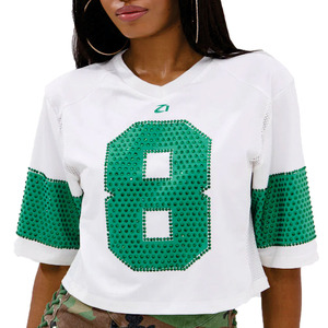 Women’s Rhinestone Number Graphic Crop Jersey Custom Mesh <b>Patchwork</b> Streetwear Oversized Fashion Tee American Football Jersey - Product Image 1