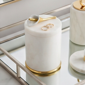 Ceramic Food Container Round <b>White</b> With Gold Base And Lid Minimalist Design Polished Finish For Kitchen Use And <b>Table</b> - Product Image 4