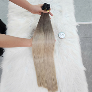 Extensions de cheveux humains GUGU I-Tip, ombré brun à blond, fusionnement sans couture, aspect naturel, cheveux vierges. - Product Image 3