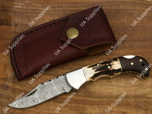 Luxury Damascus Steel Folding <b>Knife</b> Wood Epoxy Handle OEM Back <b>Lock</b> Outdoor Hunting <b>Knife</b> Drop Point Blade 3-Year Warranty - Product Image 2