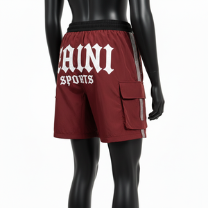 Shorts coupe-vent premium pour femmes, tissu tissé lisse, empiècements latéraux contrastés, poches cargo, logo personnalisé. - Product Image 5