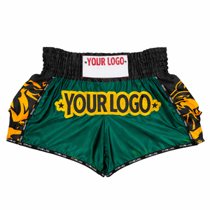 Shorts de Muay Thai personnalisés avec broderie OEM MFG, design de luxe blanc et or, 100% polyester satiné, légers, respirants, coupe large - Product Image 1