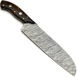 Couteau de chef en acier Damas forgé à la main, écologique, de qualité supérieure, avec manche en bois, ambidextre, style moderne, passe au lave-vaisselle - Product Image 3