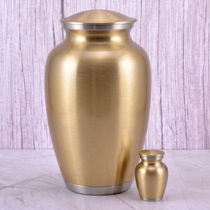 Urna funeraria para adultos de latón gris y dorado con superficie brillante para guardar cenizas humanas, urna conmemorativa para funerales. - Product Image 4