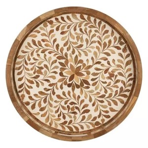 Indian Special High Quality Round Serving Trays Handmade Mother of Pearls Trays Moroccan Design Homewares Stores Dubai Saudiya - Product Image 3